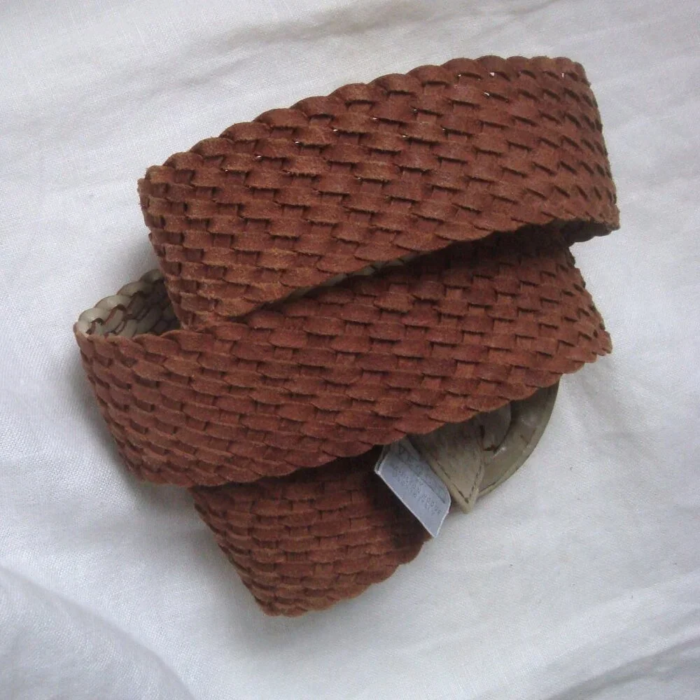 Vintage Italian Woven Leather Chunky Eye Buckle Belt